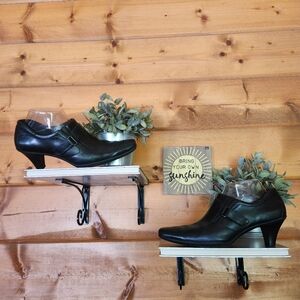 Ecco London Black Leather Ankle Booties Heels Pumps Dress Shoes Square Toe Sz 39